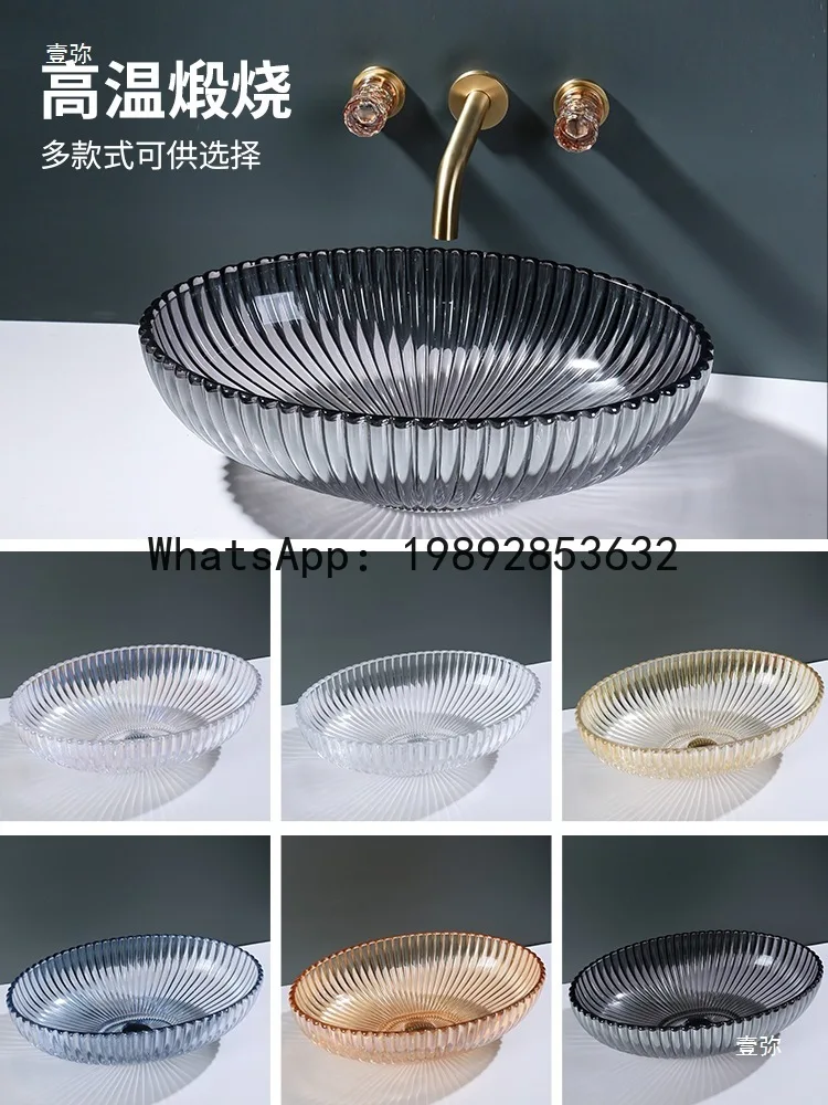 Hys oval crystal washbasin striped random pattern countertop basin
