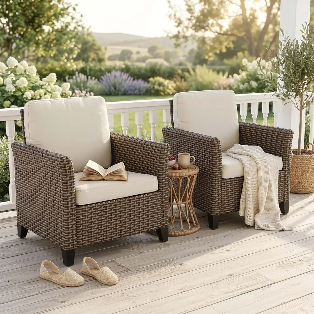 

Всепогодные садовые стулья из искусственного ротанга (PE), комплект из 2 штук с подушками для улицы