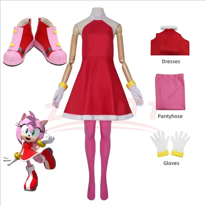 إيمي روز أزياء تنكرية أحذية روزي ذا راسكال كوسبلاي فستان أحمر بدلة نسائية لعبة كوسبلاي فستان لعب الأدوار لحفلات الهالوين