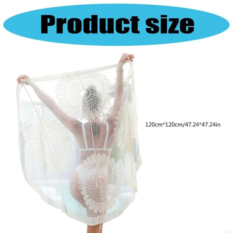 X9FF Women Beach Sarongs Hollow Out Beach Cover Up Beach Wrap Sarongs Bathing Suit Breathable Swimsuit Wrap Skirts