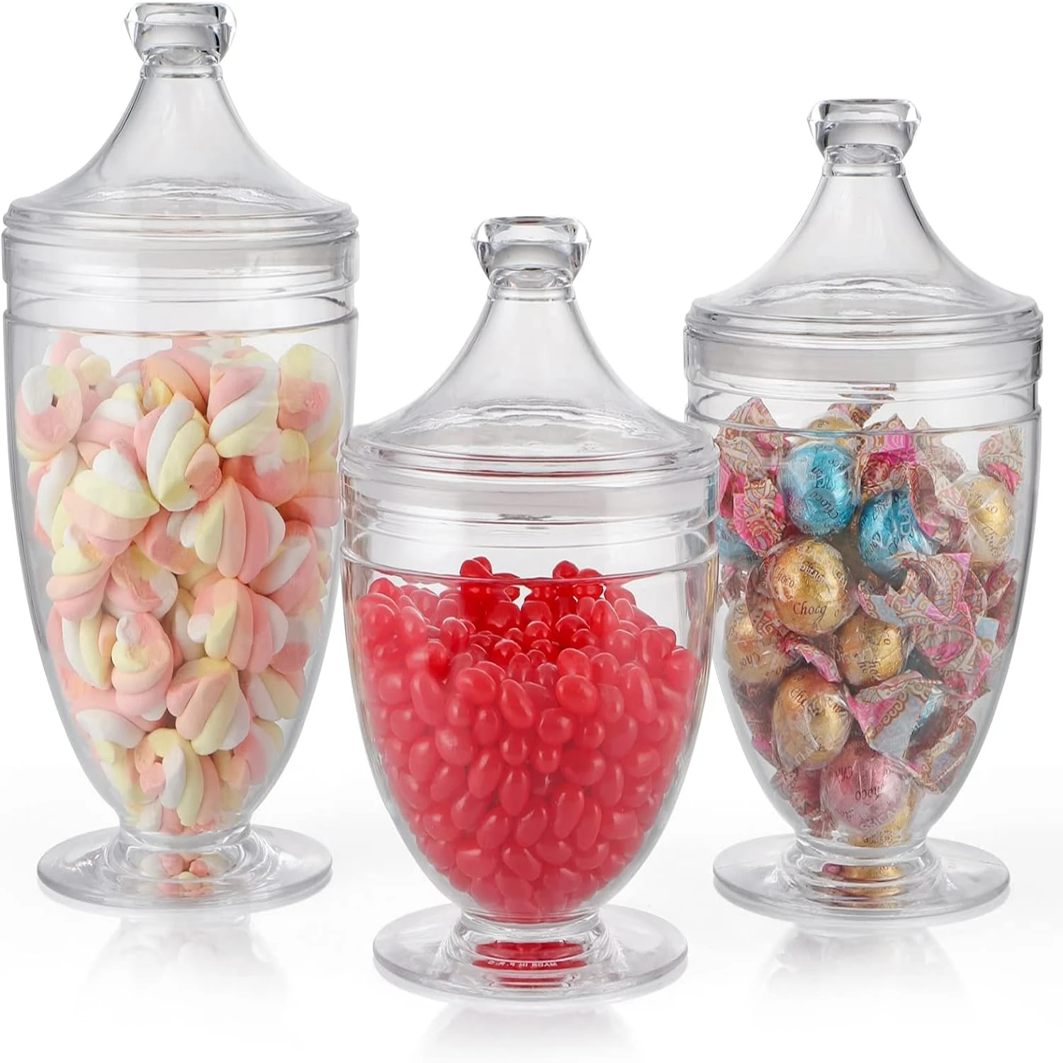 Add a Touch of Elegance with this Elegant, Stylish, and Beautiful Set of 3 Acrylic Apothecary Jars - Airtight Lids for Chic Cand