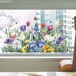 1PCS Painted Tulip Butterfly Leaf Glass Doors and Windows Home Decoration Window Sticker Uv Material