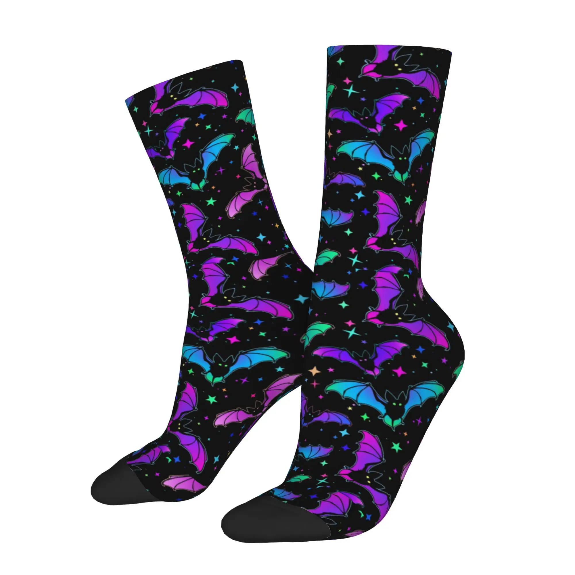 Casual Bats and Star Gothic Harmonious Pattern Soccer Socks Halloween Polyester Long Socks for Women Men Non-slip