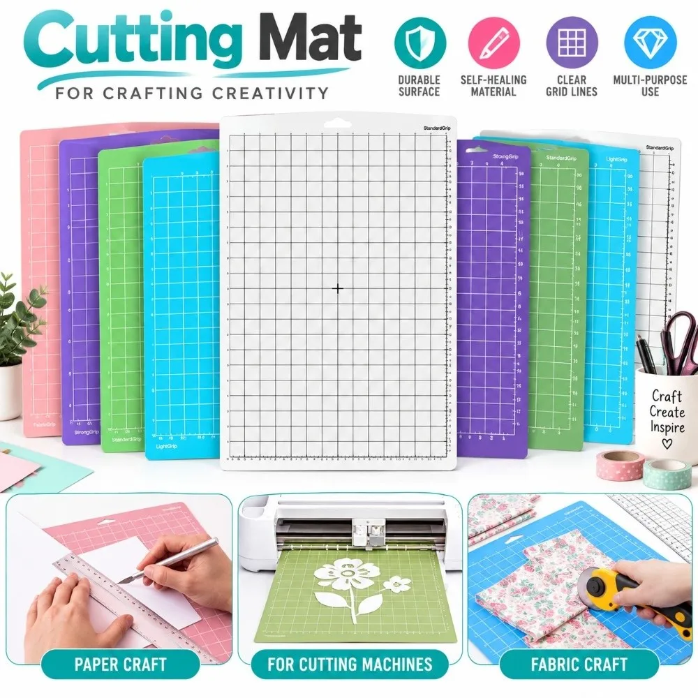 Durable Adhesive Cutting Mat Non-Slip Cameo Silhouette Lettering Machine Pads Strong Grip PVC Sewing Pad For Crafts Sewing