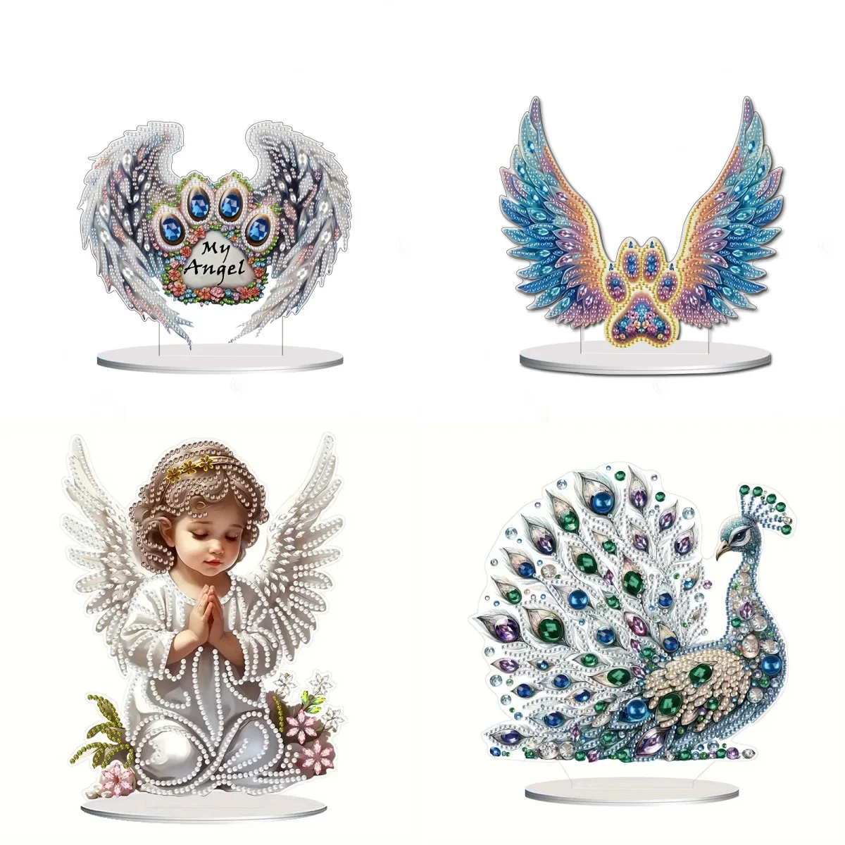 A Single-Sided Acrylic Crystal Rhinestone Desktop Decorative Item DIY Angel/Peacock/Wing/Diamond Painting Kit