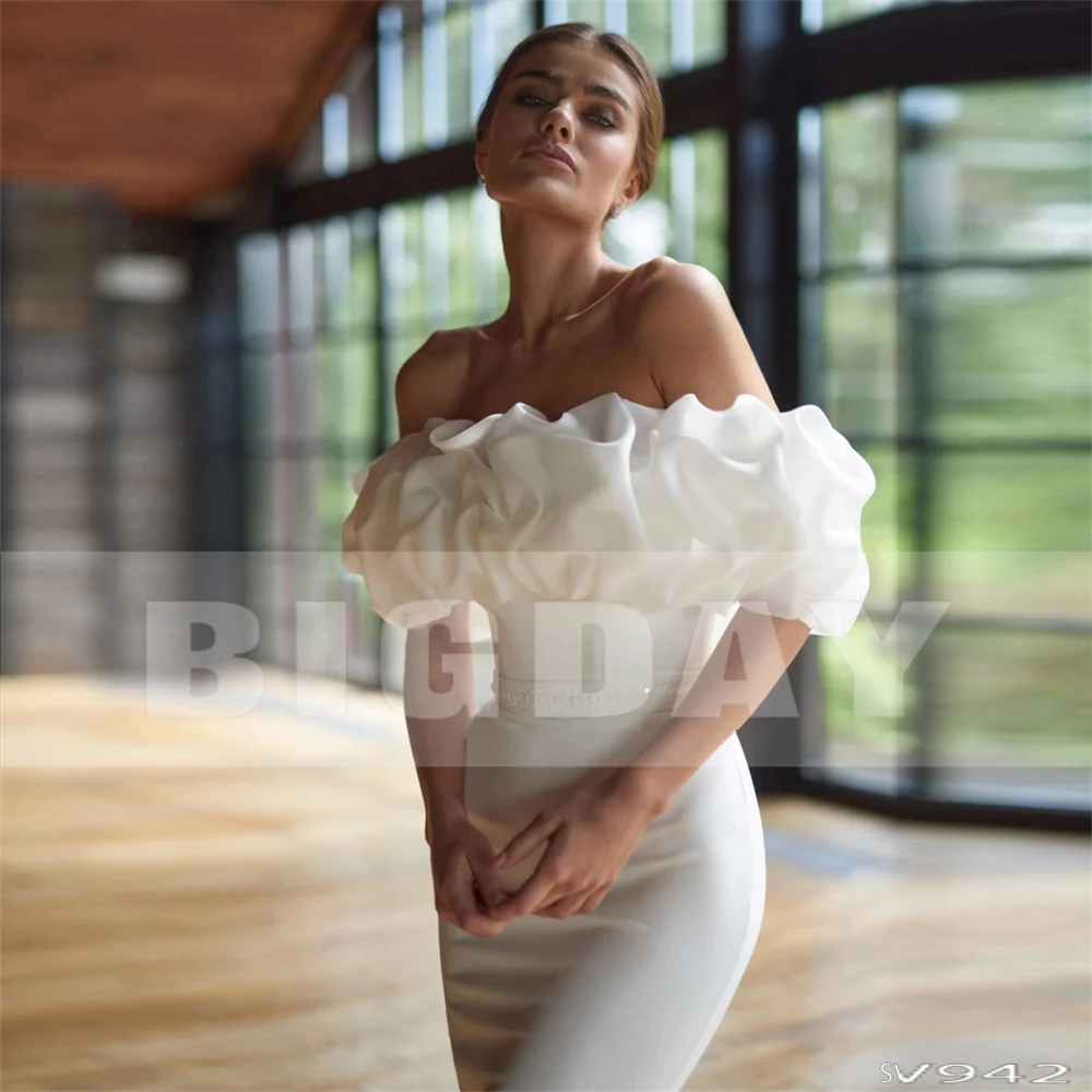 BIGDAY Abito da sposa moderno tubino 2025 con spalle scoperte Piega aperta sul retro Abito da sposa senza spalline diviso Vestido De Noiva Personalizzato