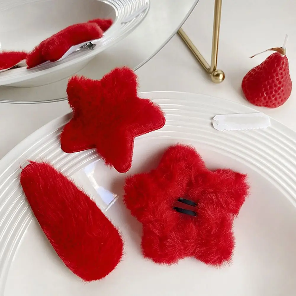 1 คู่ Waterdrop Plush Star คลิปผม Barrettes สไตล์เกาหลีใหม่ปี Hairpins ผมคลิปด้านข้างอุปกรณ์เสริมผม