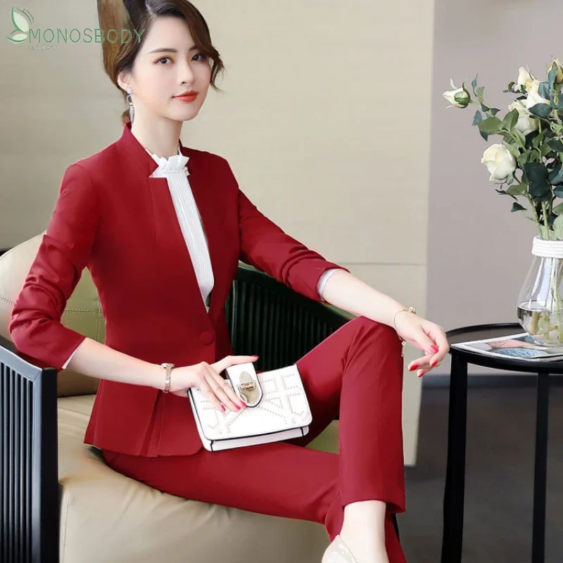 2024 Fashion Office Lady 2 Piece Set Women Pant Suits Business Work Wear Uniforms Outfits Formal Trousers Blazer Sets Female