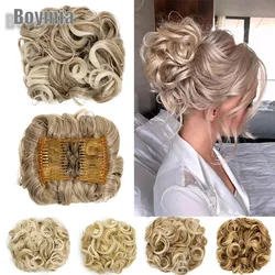 BOYMIA-Extensions Capillaires Synthétiques Bouclées, Grand Peigne à réinitialisation, Postiche Chignon, pour Femme