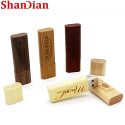 SHANDIAN 1 PCS Free Custom LOGO Wooden USB2.0 Flash Drive 4GB 8GB 16GB 32GB 64GB 128GB Pen Drives Photography Gifts Memory Stick