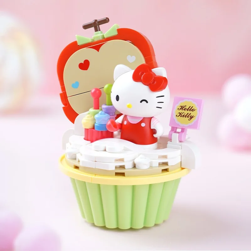 Sanrio-Juego de bloques de construcción de Hello Kitty para niños, juguete de ensamblaje suave y bonito para niños, pastel pequeño, melodía de dibujos animados, nuevo