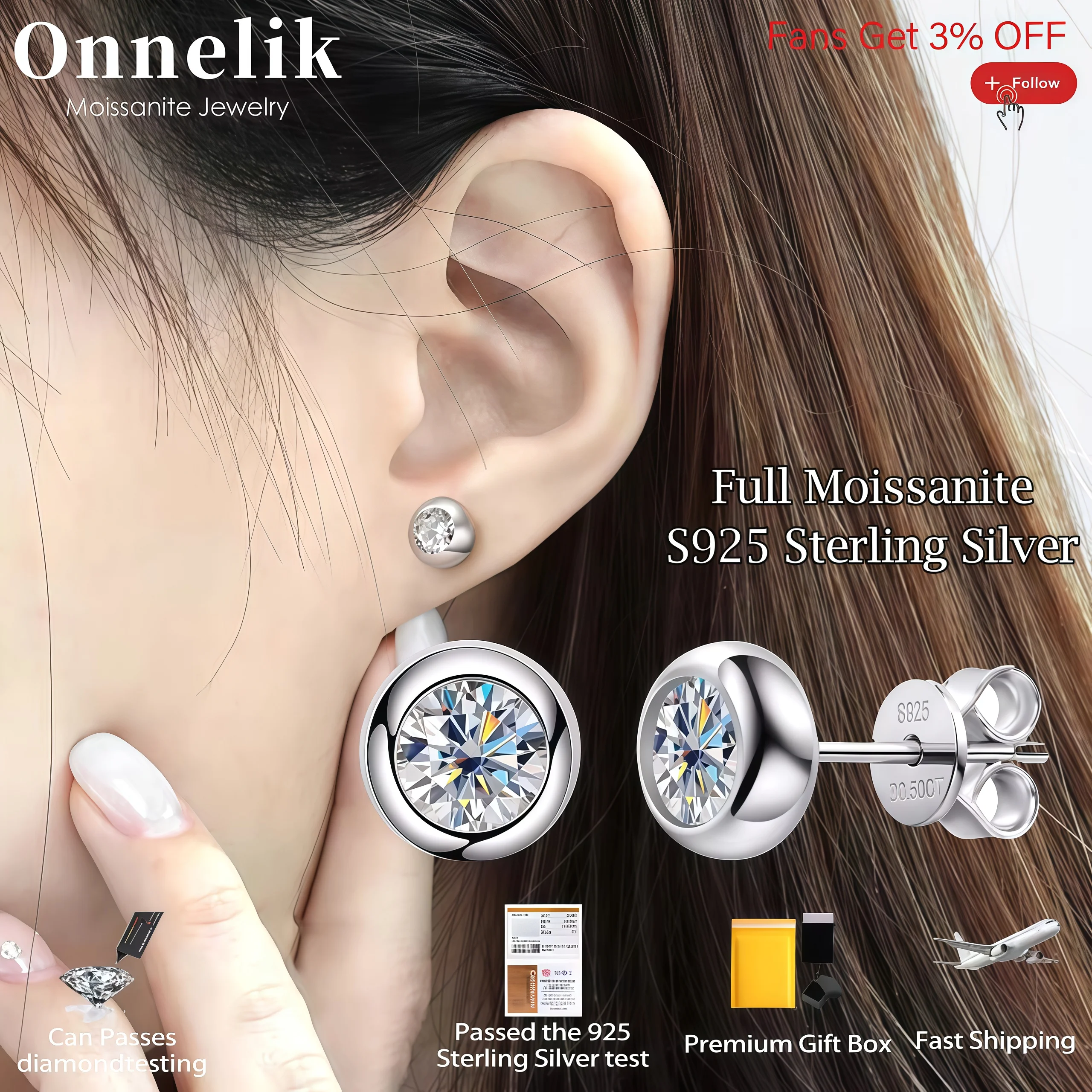 

Onnelik Full VVS1 5mm Moissanite Bubble Earring S925 Sterling Silver for Women Sparkling Classic Wedding Birthday Fine Jewelry