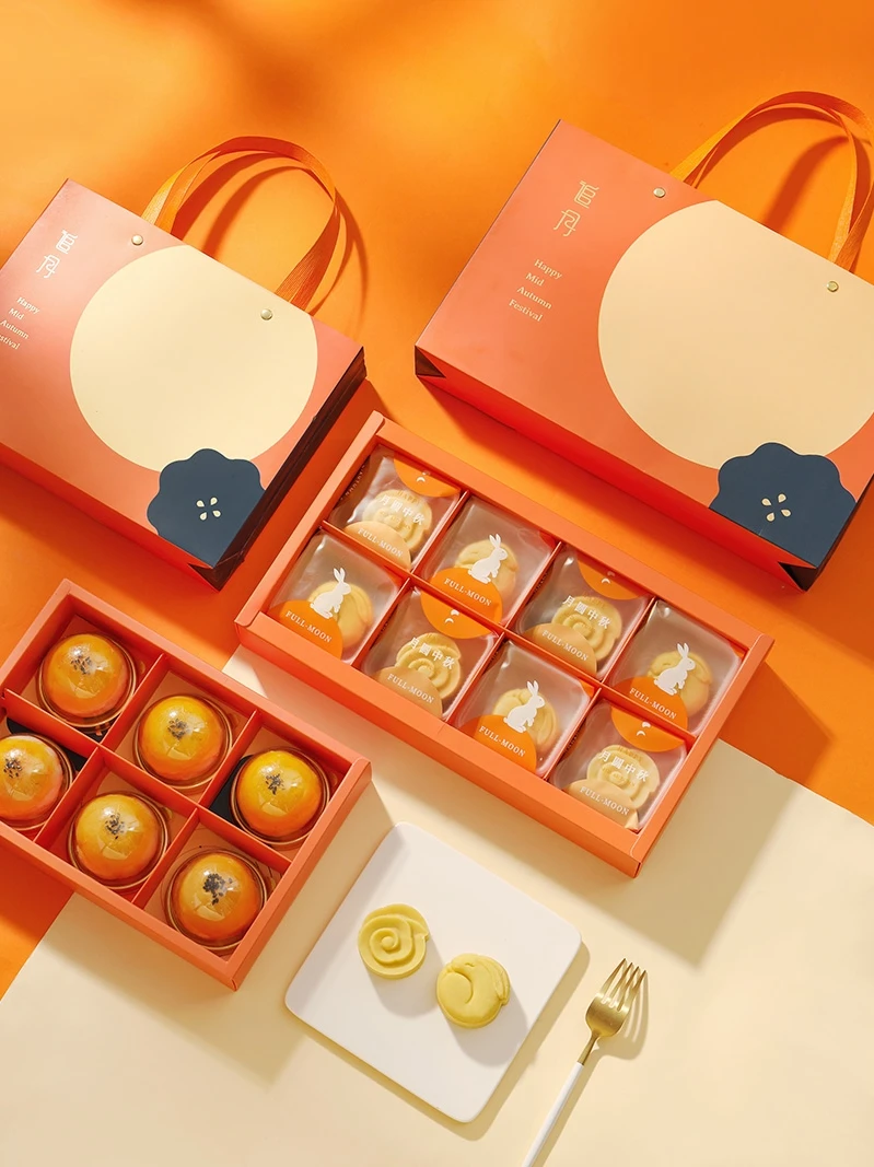 

2025 New Mid-Autumn Mooncake Paaging Box Gift Box 6 8 Pieces 50g High End Creative Gift Yolk Flowing Heart Crisp Box