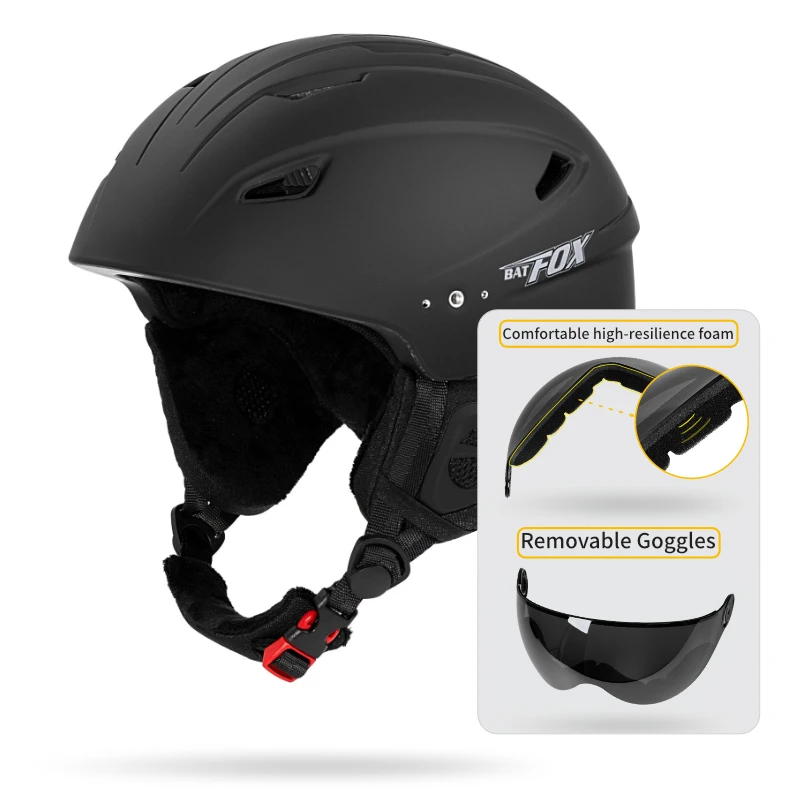 BATFOX-Casque de ski semi-couvert pour homme et femme, moulé intégralement, casques de sport avec housse de lunettes, ski de neige professionnel, 506