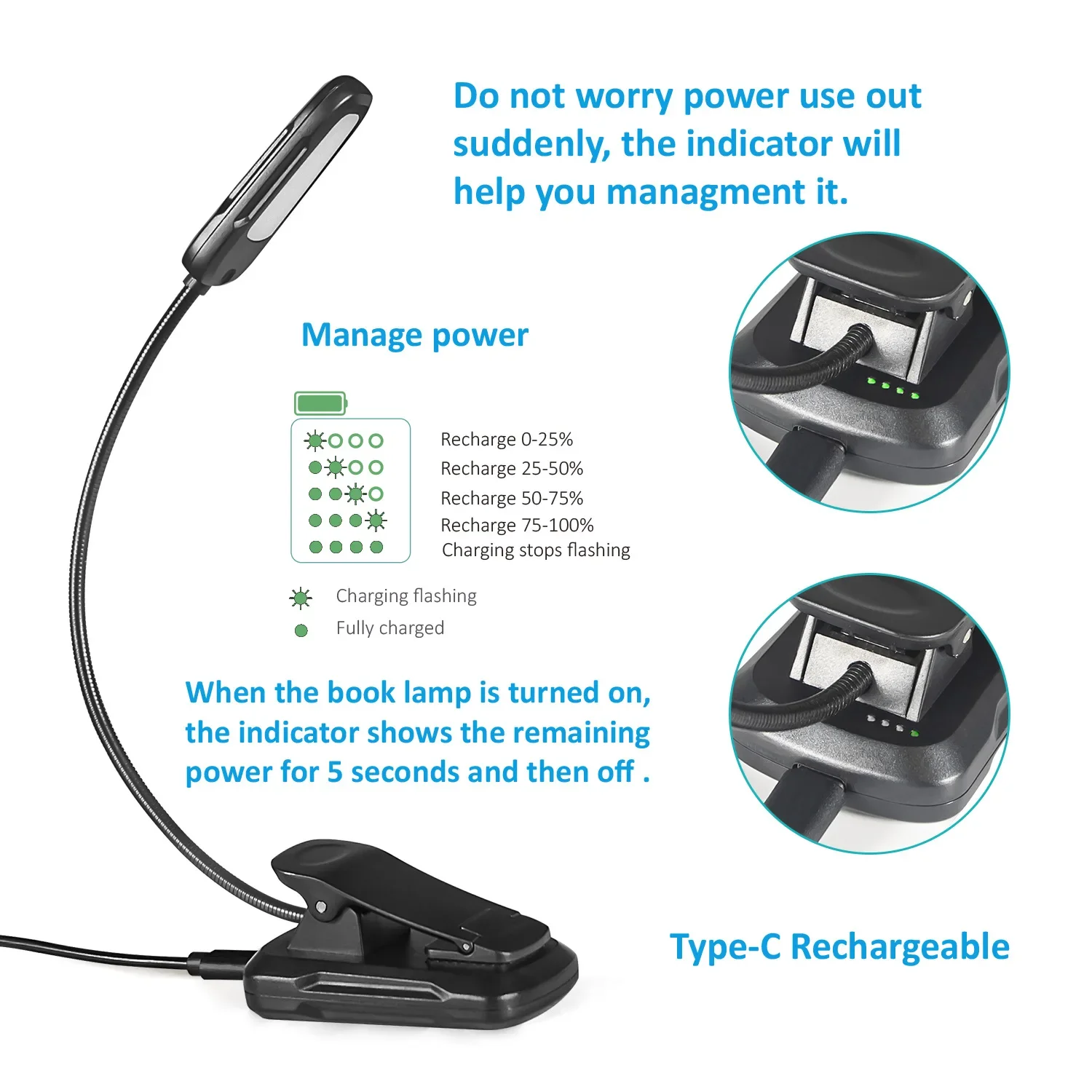 قراءة كليب مصباح كتاب نوع-c شحن مكتب مصباح ورقة مصباح قراءة الموسيقى