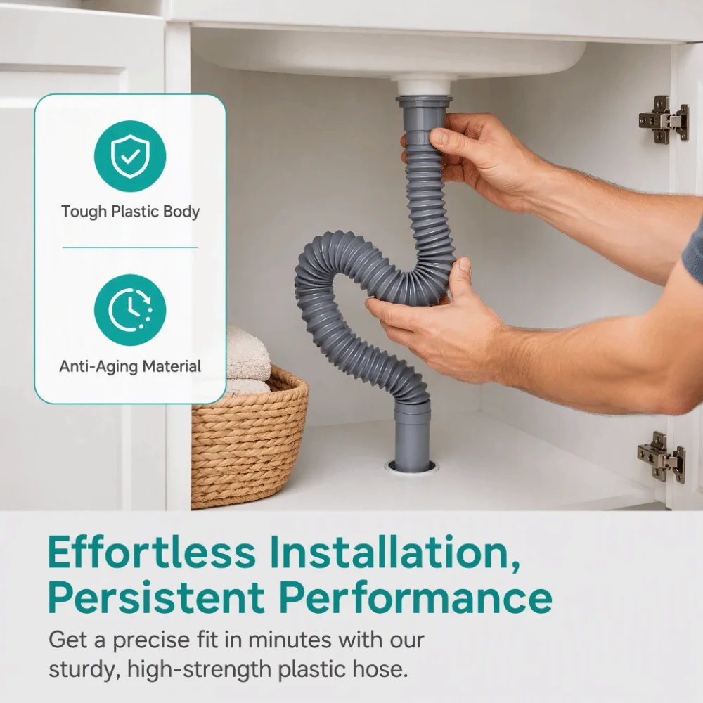 2 Pack Plastic Material Drain Hose Expandable Design Corrugated Tube Sink Pipe Flexible Deodorant Function Water Drainage Pipe