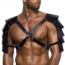 Gay Mens PU Leather Harness Double Shoulder Armors Buckles Sexual Body Chest Harness Belt for Adult Sex Cosplay Halloween Party