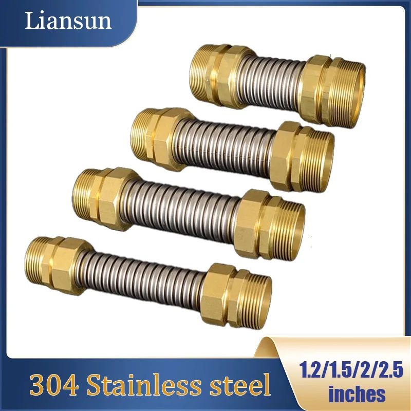 304 Stainless Steel Air Conditioning Corrugated Hose Metal Flexible Hose with Reinforced Copper Ends and Dual External Threads