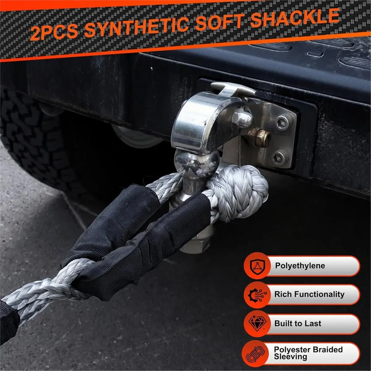 

A45I 2PCS Synthetic Soft Shackle,1/2" X 22" Soft Shackle, Road Recovery Rope Recovery Offroad Tow Shackles for Most Cars
