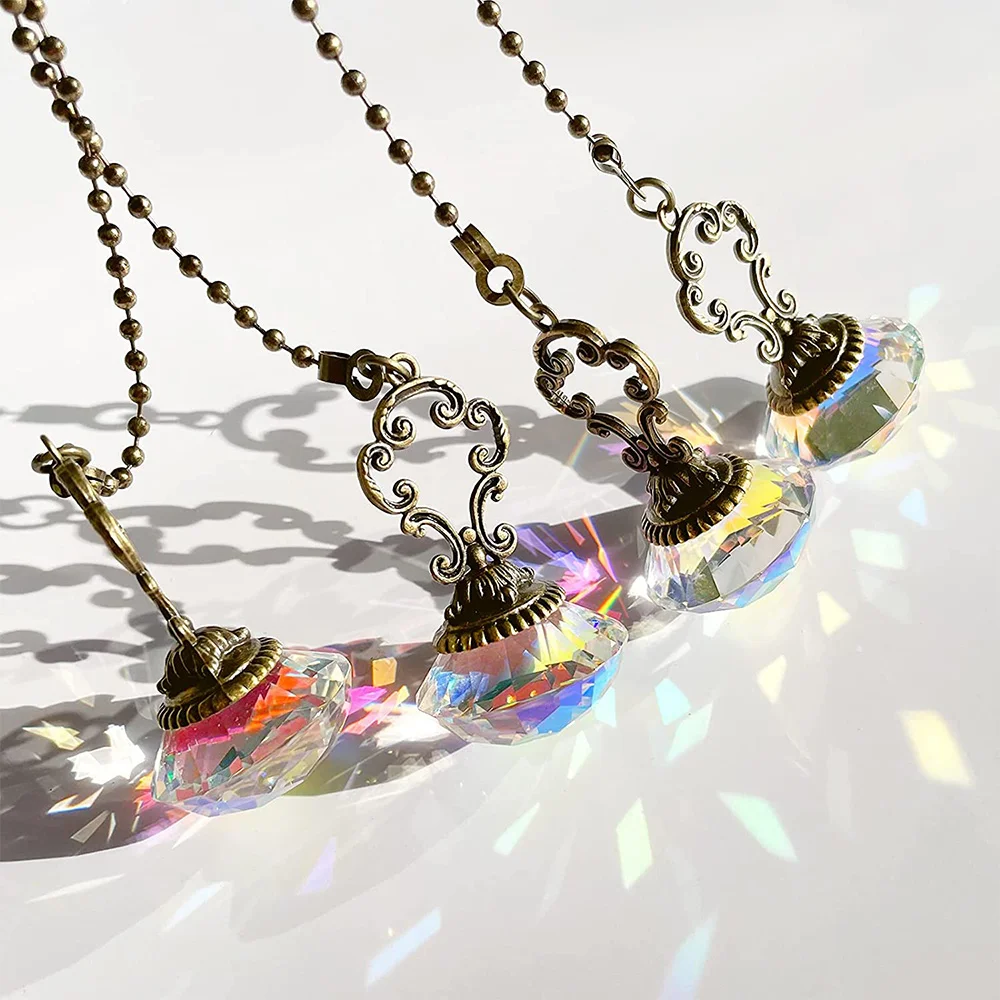 REST 4 Pieces Artificial Crystal Ceiling Fan Pull Chains Pull Chain Extension with Connector for Light Ceiling Fan Desk Lamp