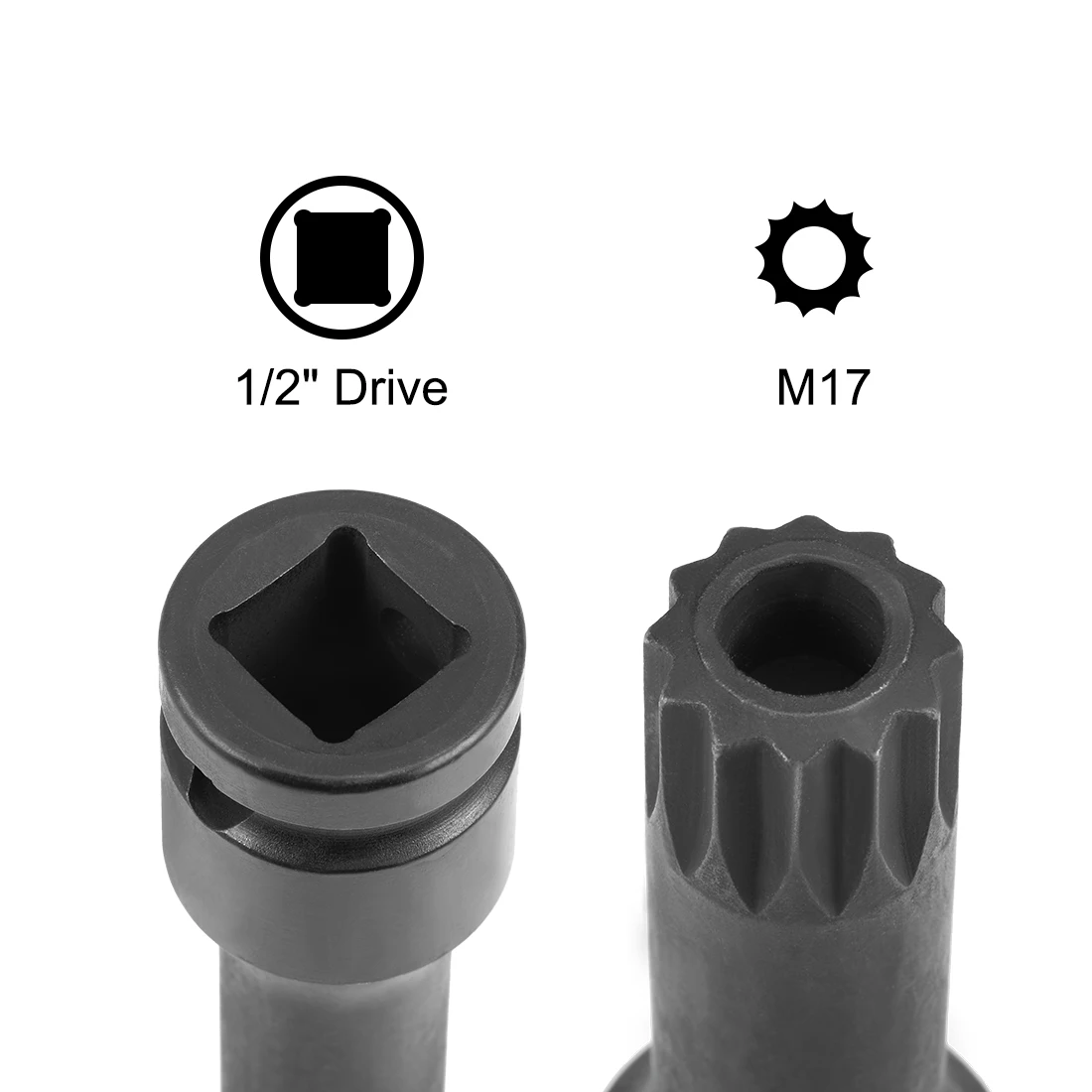 Uxcell 1/2インチドライブm16m17 m18インパクトソケットcr-mo鋼78mm長さ、自動車修理用の穴付き