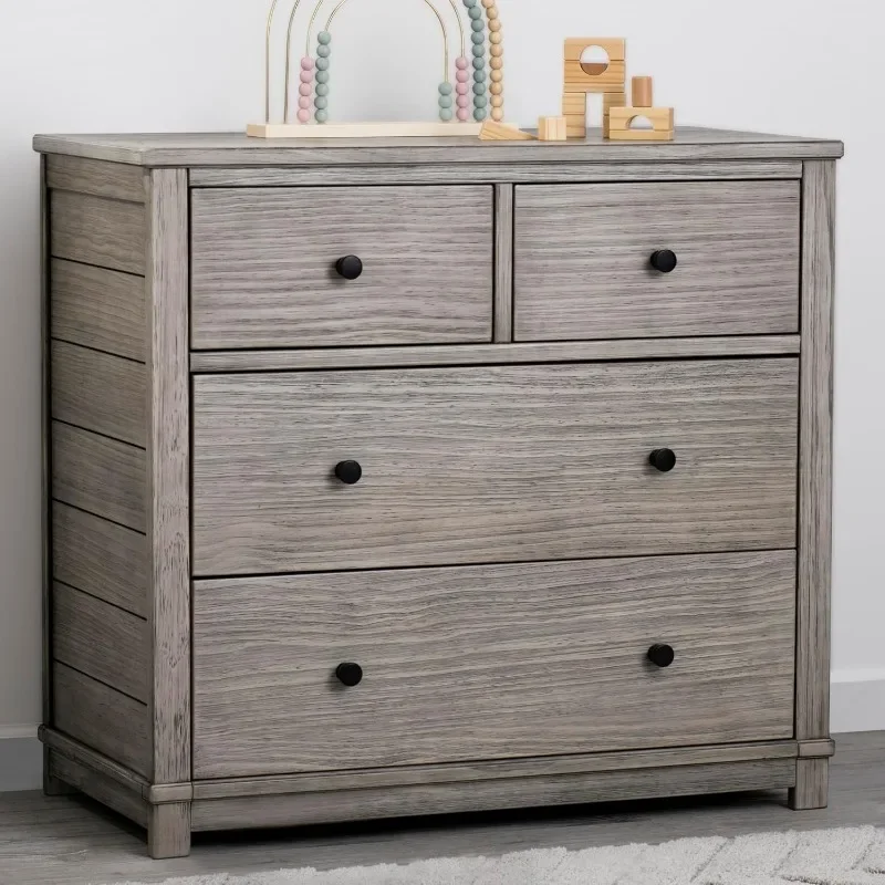 Dresser with Changing Top and Interlocking Drawers, Features A Softly Distressed Finish