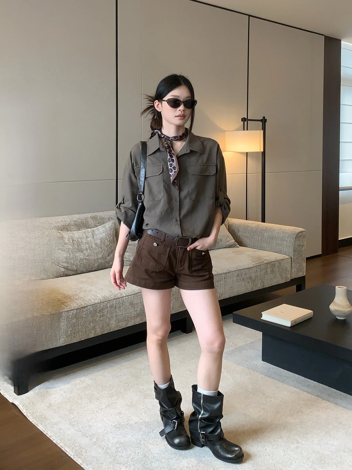 Coffee Color Straight Leg Short Jeans Women's Early Autumn Small Size Design Retro Outerwear Slimming Pants Workwear
