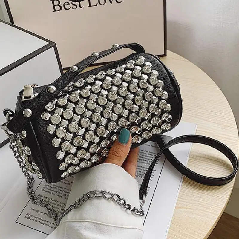 light Luxury Fashion Rivet Studded Metal Wind Cylinder Handbag High-end Aristocratic Personality Evening Banquet Crossbody Bag