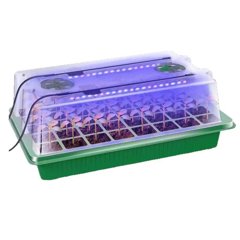 Seed Starter Trays Kit with 2 Long Strip Grow Lights Timed & 5 Adjustable Brightness Levels 40 Cells Seedling Tray Nursery Pots