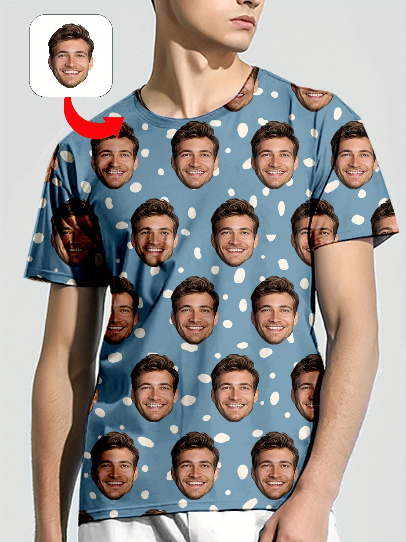 تي شيرت رجالي بطباعة وجه مخصص ثلاثي الأبعاد صورة كاملة مخصصة برقبة دائرية وأكمام قصيرة نمط حصري مخصص هدية صيفية