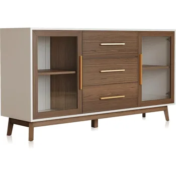 Image US Sideboard Buffet Cabinet with 3 Drawers & 2 Doors, Console Table for Kitchen Glass Storage Cabinet Coffee