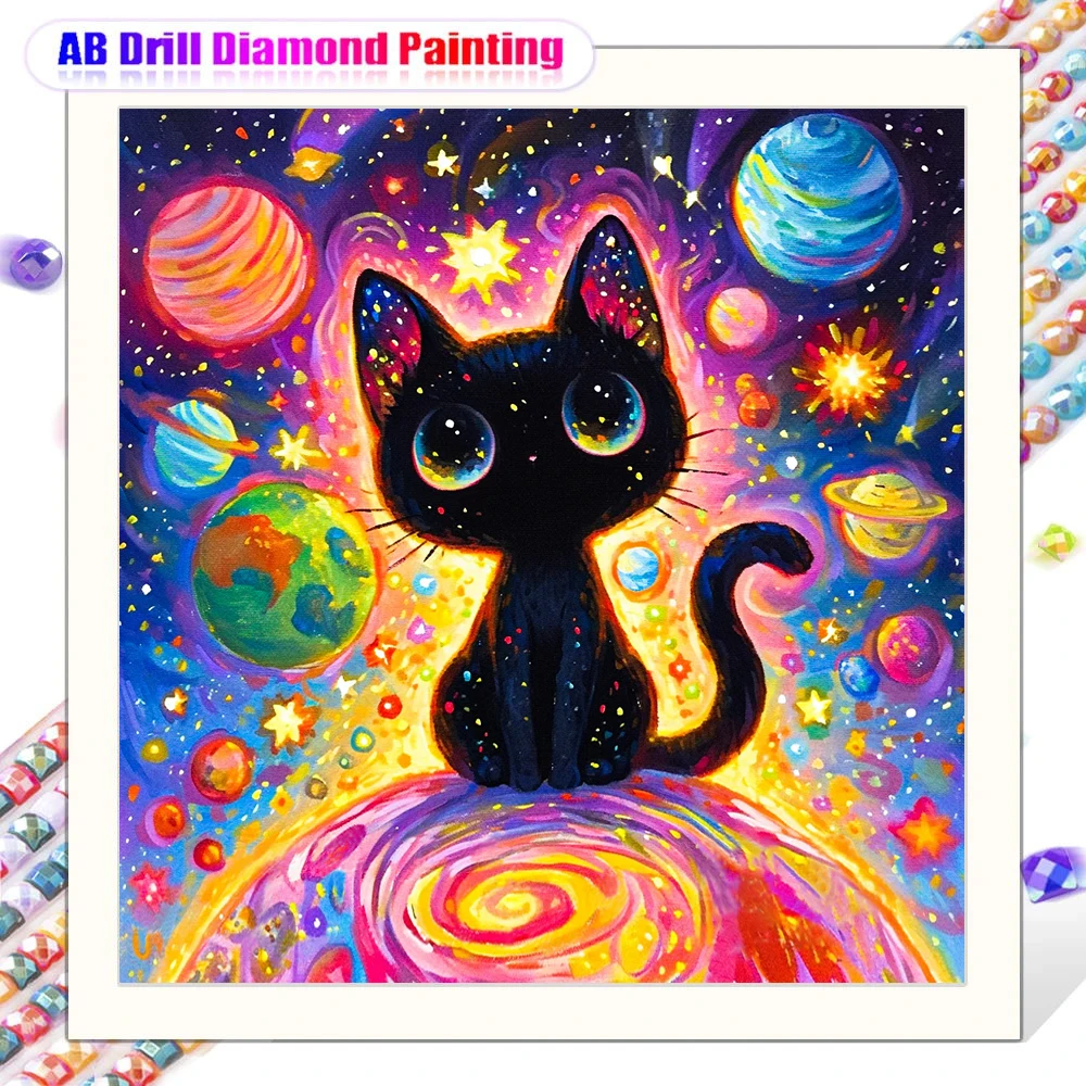 DIY Animal AB pintura de diamante gato negro mosaico de diamantes completo bordado cielo estrellado arte punto de cruz conjunto hecho a mano decoración del hogar