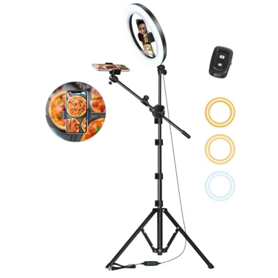 

Soft Ring Light with Stand and Dual Phone Mount, Phone Tripod with Ring Light, Overhead Phone Mount with Light and Remote for V