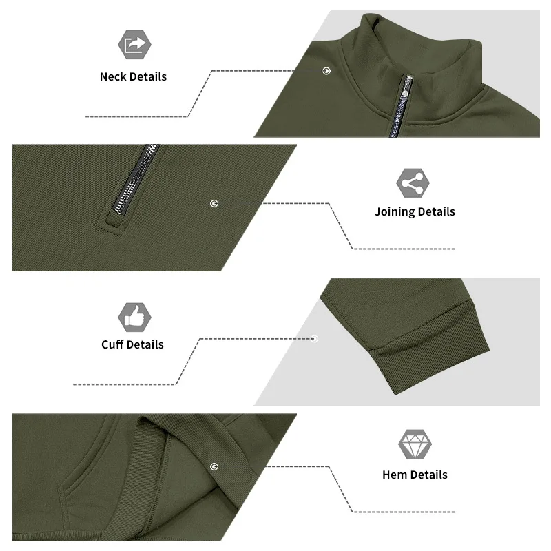 Grenzübergreifender Herbst- und Winter-Samt-Pullover für Herren, locker geschnitten, im Retro-Stil, lässig, mit Stehkragen, halbem Reißverschluss und Taschen für Pendler. – Detail 29
