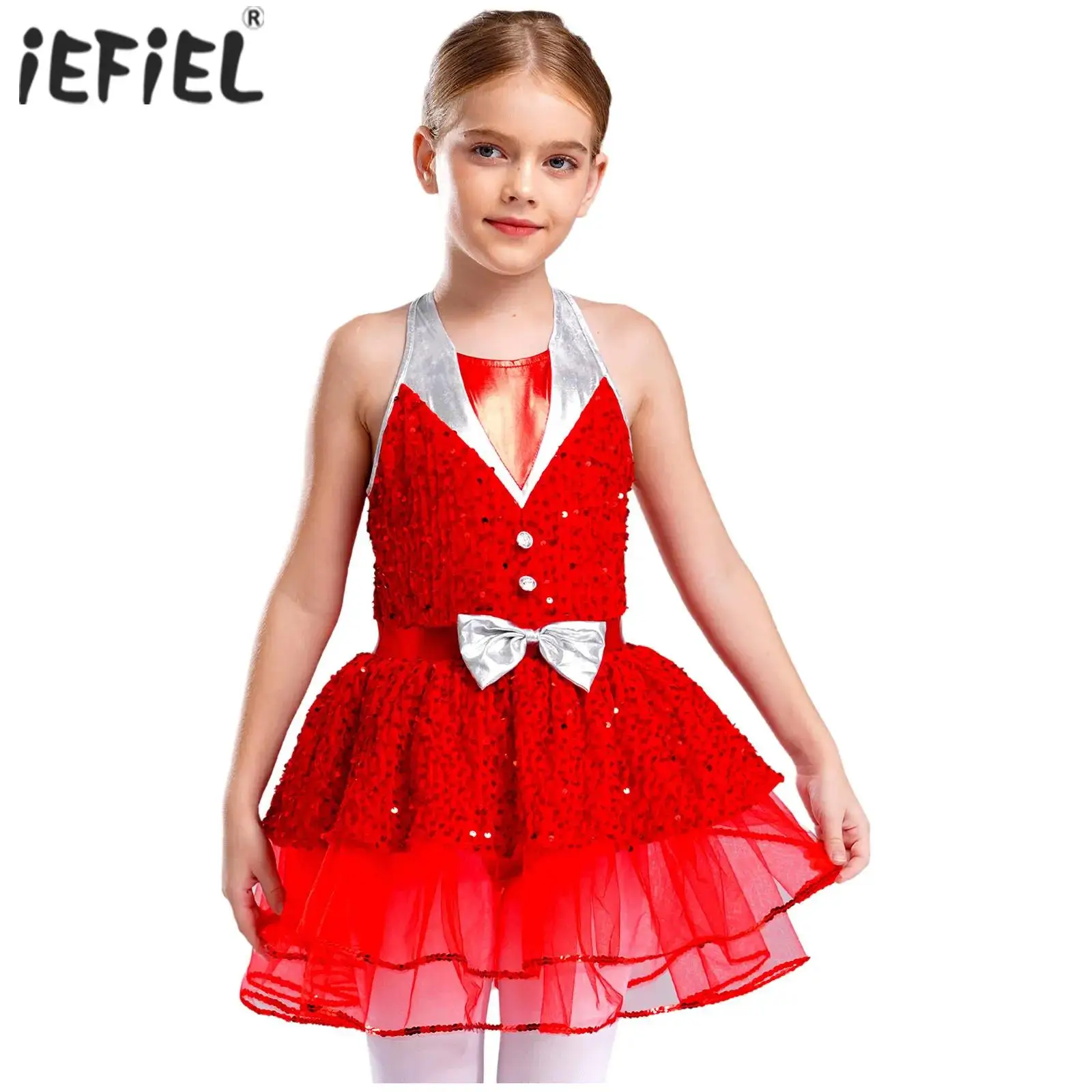 Kinderen Meisjes Ballet Tutu Jurk Ballrina Kostuum Halter Mouwloos Backless Glittery Pailletten Fluwelen Jurk Kunstschaatsen Danskleding