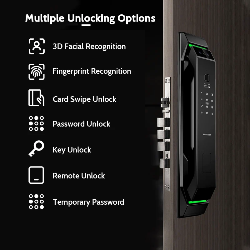 3D Face Recognition Digital Electronic Smart Lock Fingerprint Password Card Unlock 24H Photo Capture for Home House Apartment