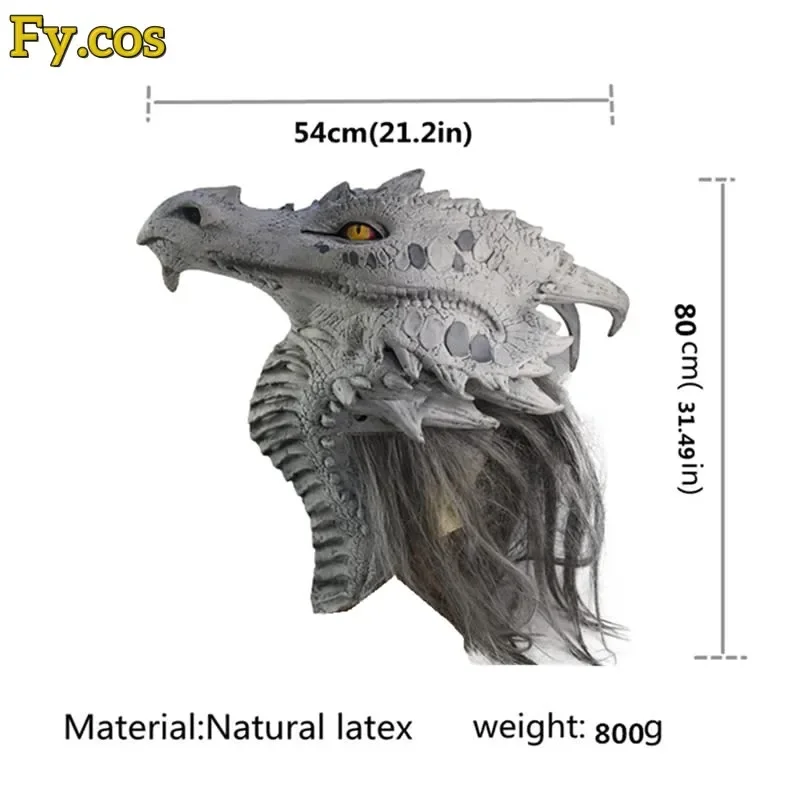 Maske Raptor mit Originalfell Drache Dinosaurier Kopf Latex Mascara Cosplay Pelztier Helm Halloween Kostüm für Mann Erwachsene – Detail 6