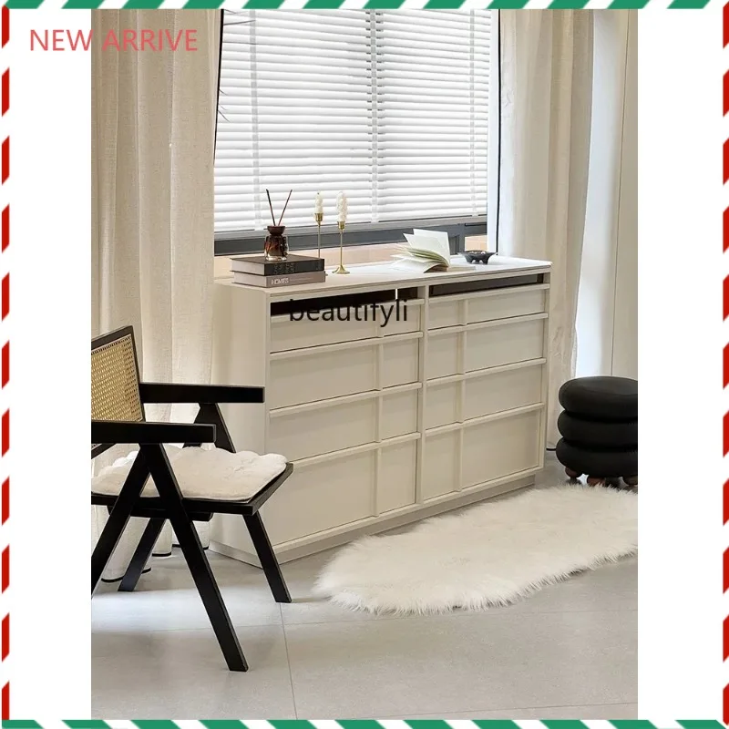 

D2520 Medieval style solid wood simple retro cream style against the wall side cabinet storage locker display cabinetH