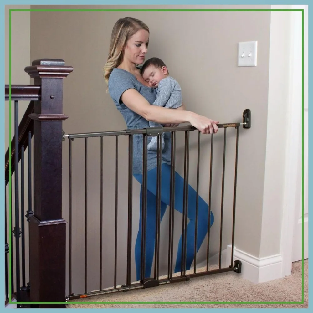 

Easy Swing & Lock Baby Gate, Hardware Mounted Metal Safety for Stairs & Doorways, Adjustable 28.68-47.85 Inches Wide, 31 Inches Tall, Matte Bronze