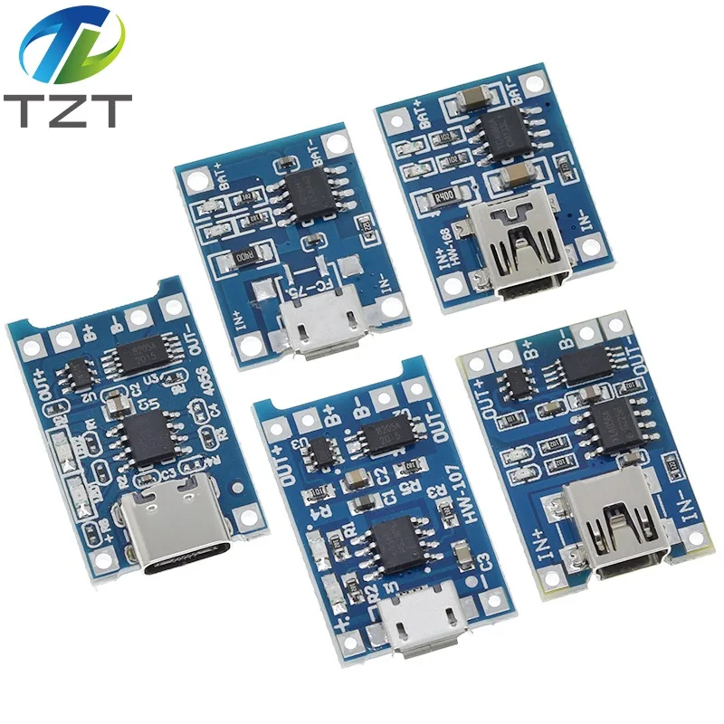 TZT type-c / Micro USB 5V 1A 18650 TP4056 Lithium Battery Charger Module Charging Board With Protection Dual Functions 1A Li-ion