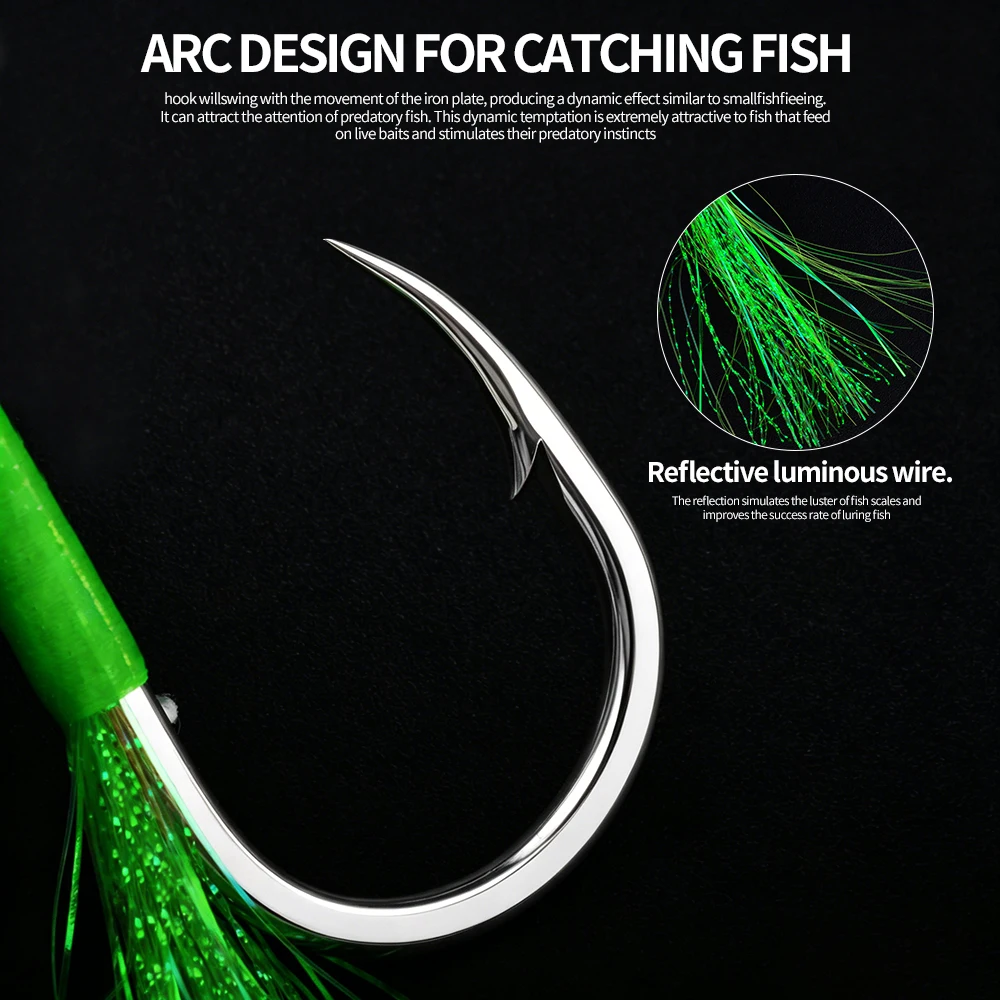 PROBEROS 2 Stück/Beutel Hochsee-Angelhaken mit Doppelhaken, Flash-Feather-Design, Robuste Widerhaken-Jighaken für Salzwasser-Angelausrüstung – Detail 9