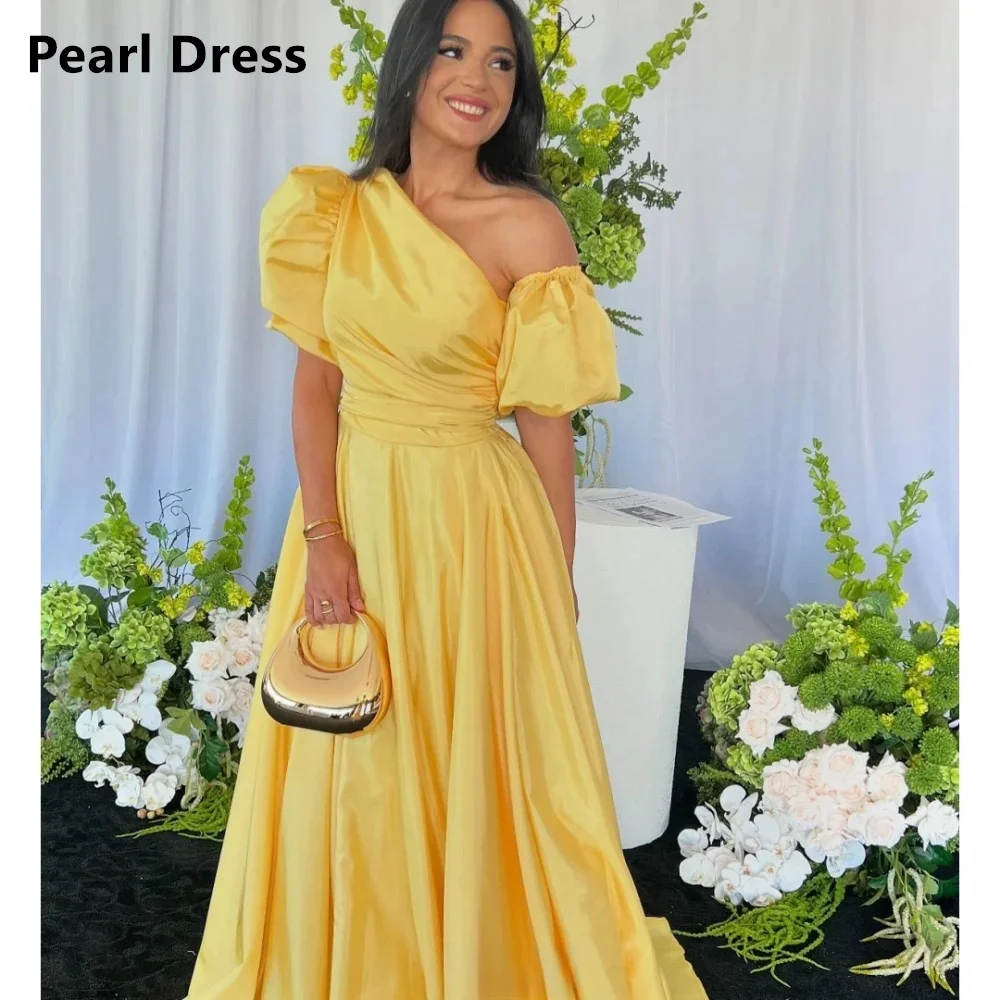 

Sloping Shoulders Bespoke Occasion Dresses for Special Occasions Ground Length Evening Dresses Woman Elegant Yellow Puff Sleeves