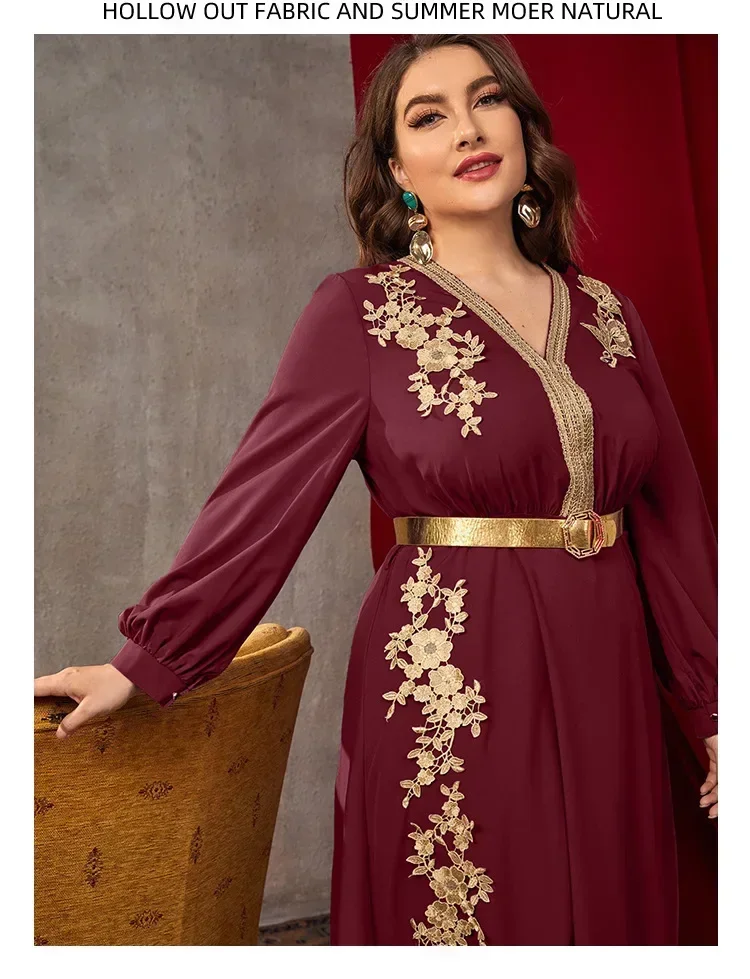 

Fashion Muslim Dress Kaftan Robe Femme Maxi Dresses for Women High-waisted A-line Dress Women Casual Loose V-neck Abaya Vestidos