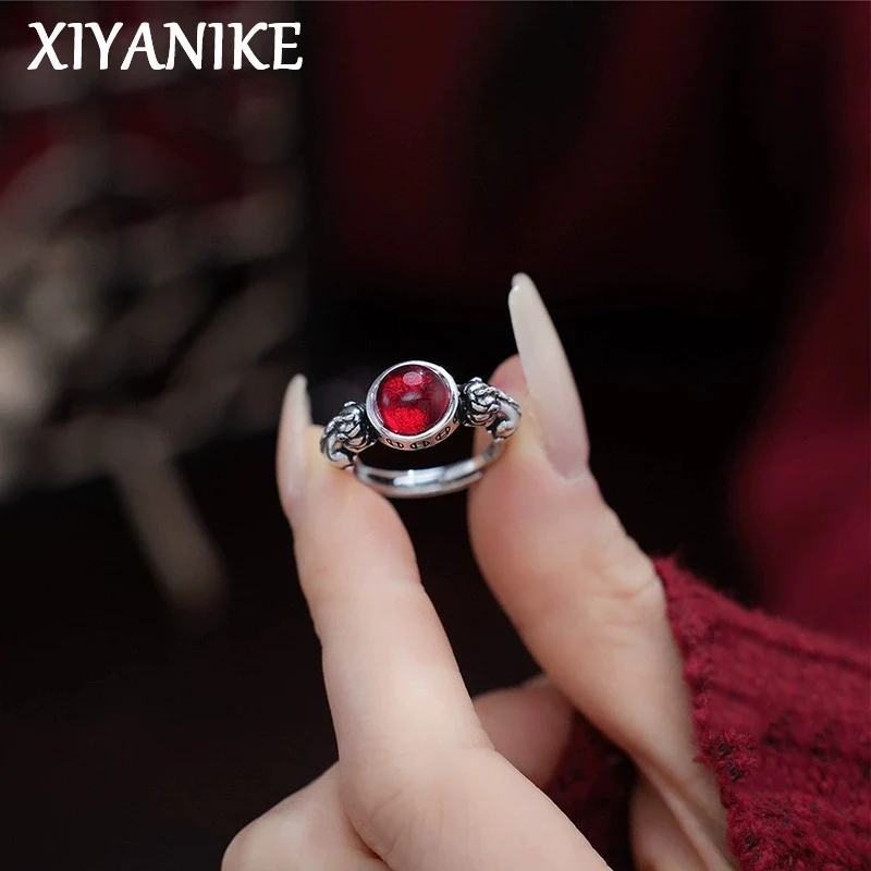 

XIYANIKE Retro Cool Animal Pixiu Red Stone Adjustable Finger Rings For Women Girl Fashion New Jewelry Gift Party кольцо