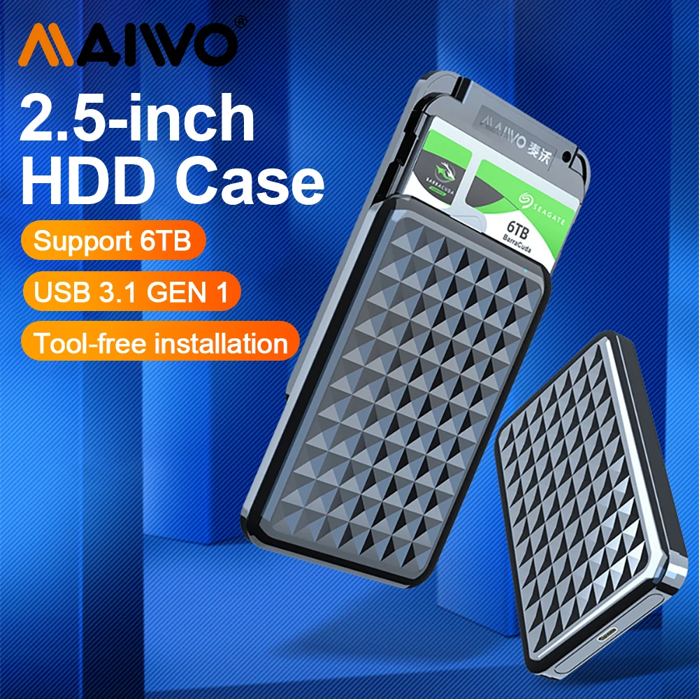 MAIWO HDD 2.5 inci penutup SATA ke USB 3.0 Hard Drive eksternal casing transparan tipe-c SATA HDD SSD casing 6TB untuk PC Laptop