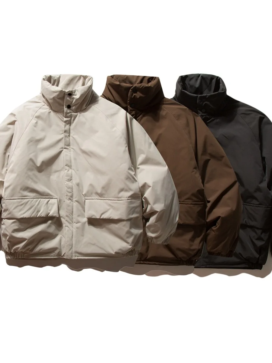 

Retro Japanese Sle Pure Color Simple Stand Collar Trendy Cotton Jaet Winter Cold Resistance Warm Casual Workwear Cotton C...