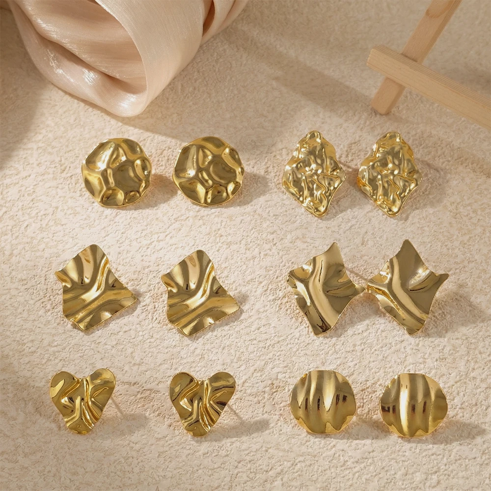 Statement Geometric Earrings Stainless Steel Texture Irregular Minimalism Earrings Trendy Ripple Unique Boho Modern Jewelry