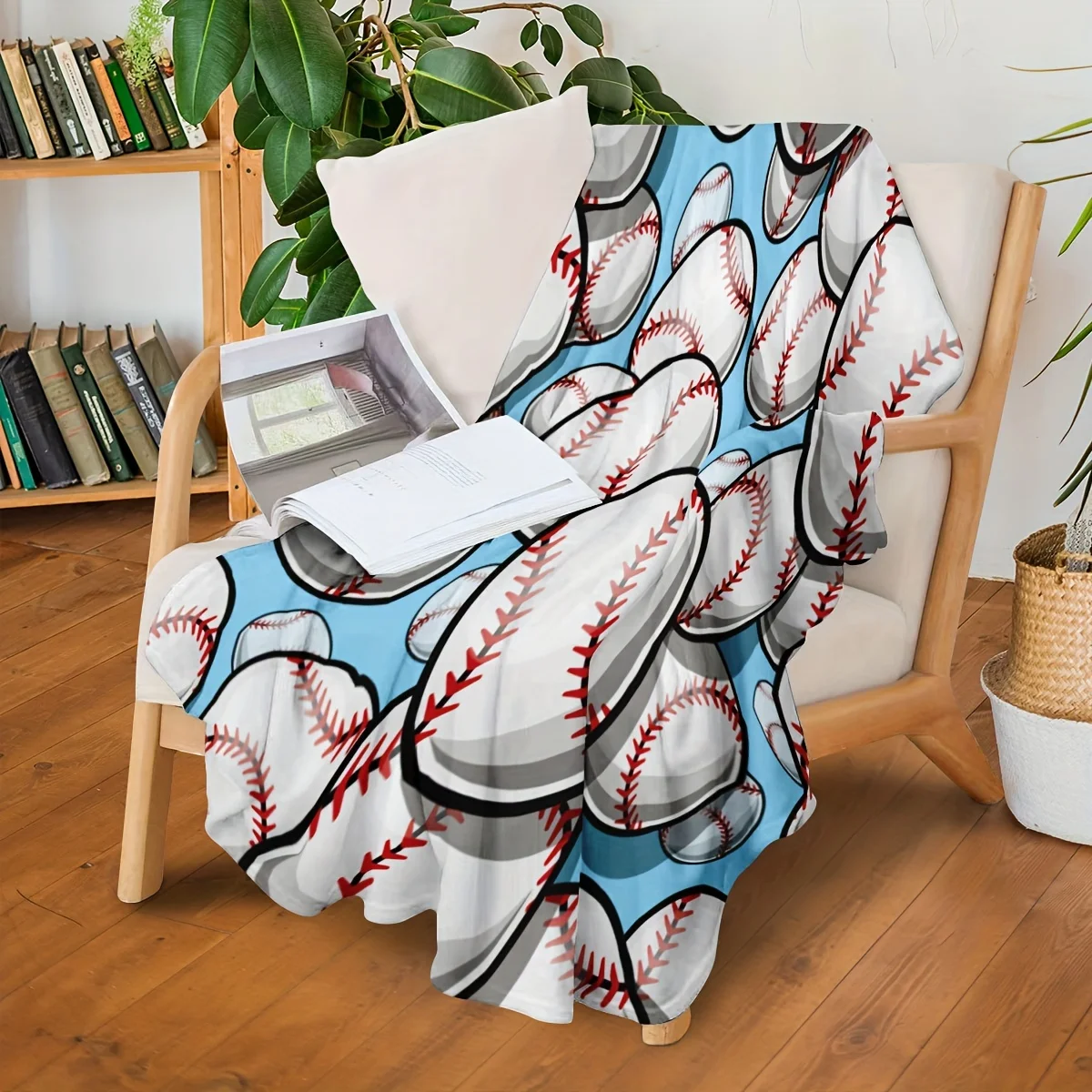 1pc Vibrant Baseball Design Flannel Throw Blanket - Soft, Cozy, and Lightweight for Couch, Sofa, or Travel - Perfect Holiday Gif