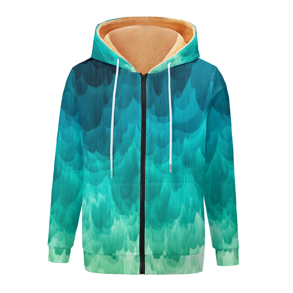 Chaqueta de mujer con gradiente de arte fluido, abrigos estampados con cremallera, sudadera con capucha, forro polar para invierno ​ Ropa de calle cálida para motocicleta