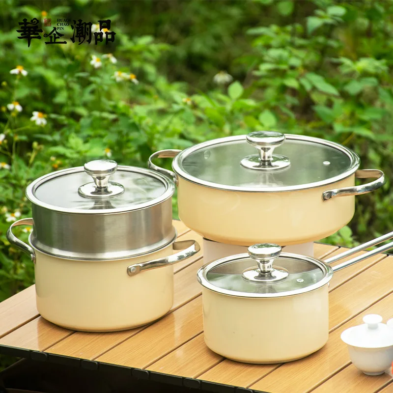 Korean style stainless steel pot and pan, ceramic lacquered soup pot, milk pot, steamer, seaf